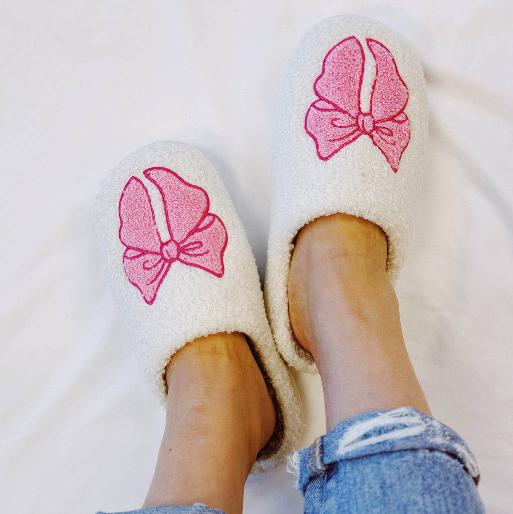 Pink Lounge Bow Cozy Slippers - Be YOUnique
