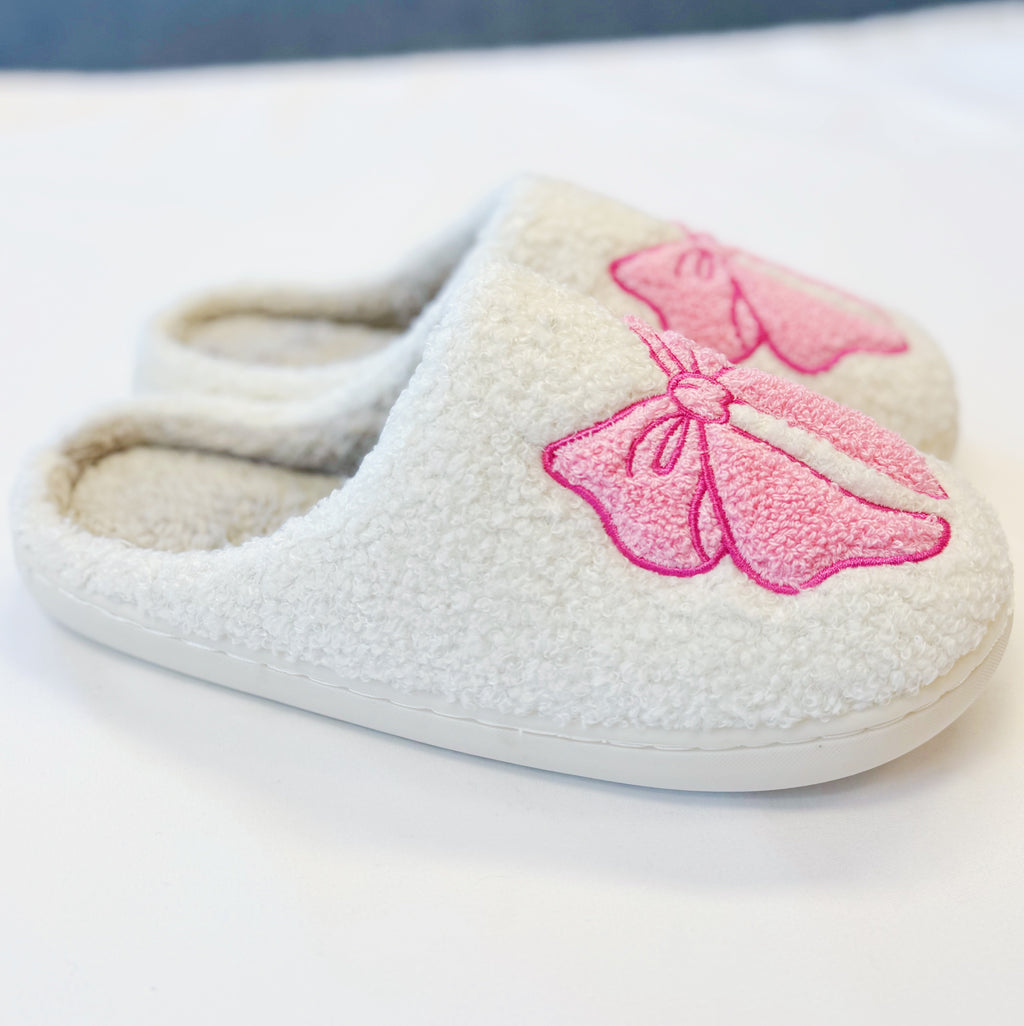 Pink Lounge Bow Cozy Slippers - Be YOUnique
