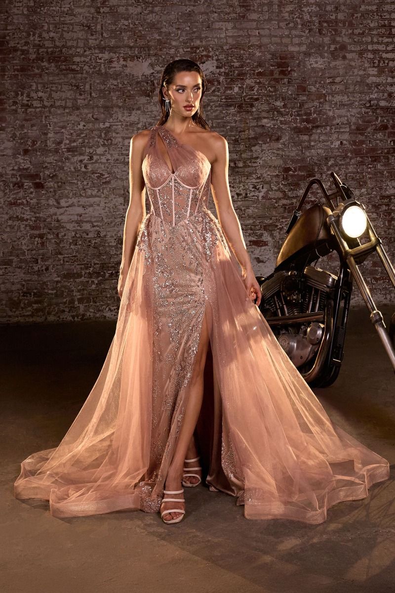 One Shoulder Glitter & Tulle Gown - Be YOUnique