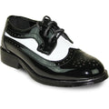 VANGELO Boy Dress Shoe TAB - 3KID Oxford Formal Tuxedo for Prom & Wedding Black/White Patent Two Tone - Be YOUnique