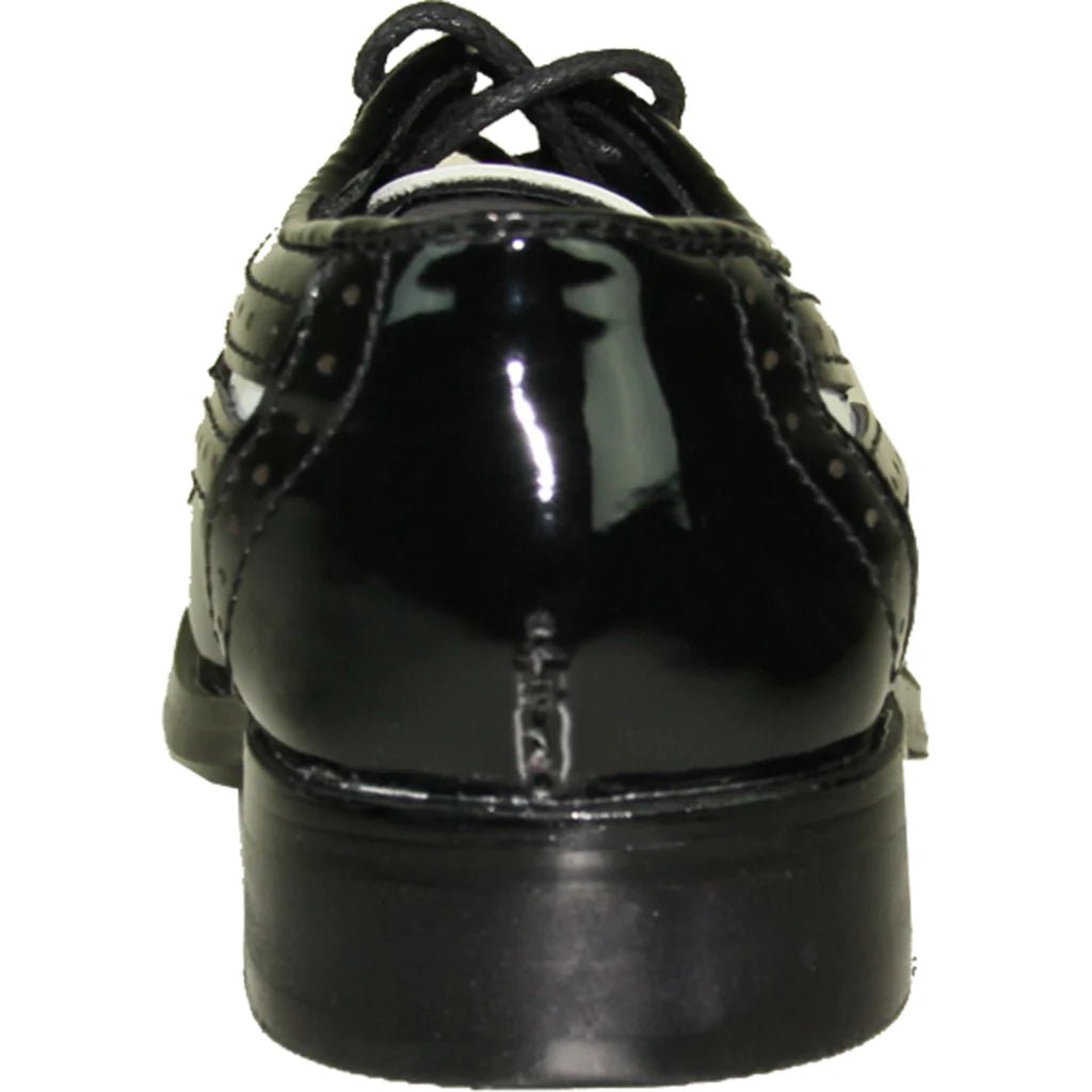 VANGELO Boy Dress Shoe TAB - 3KID Oxford Formal Tuxedo for Prom & Wedding Black/White Patent Two Tone - Be YOUnique